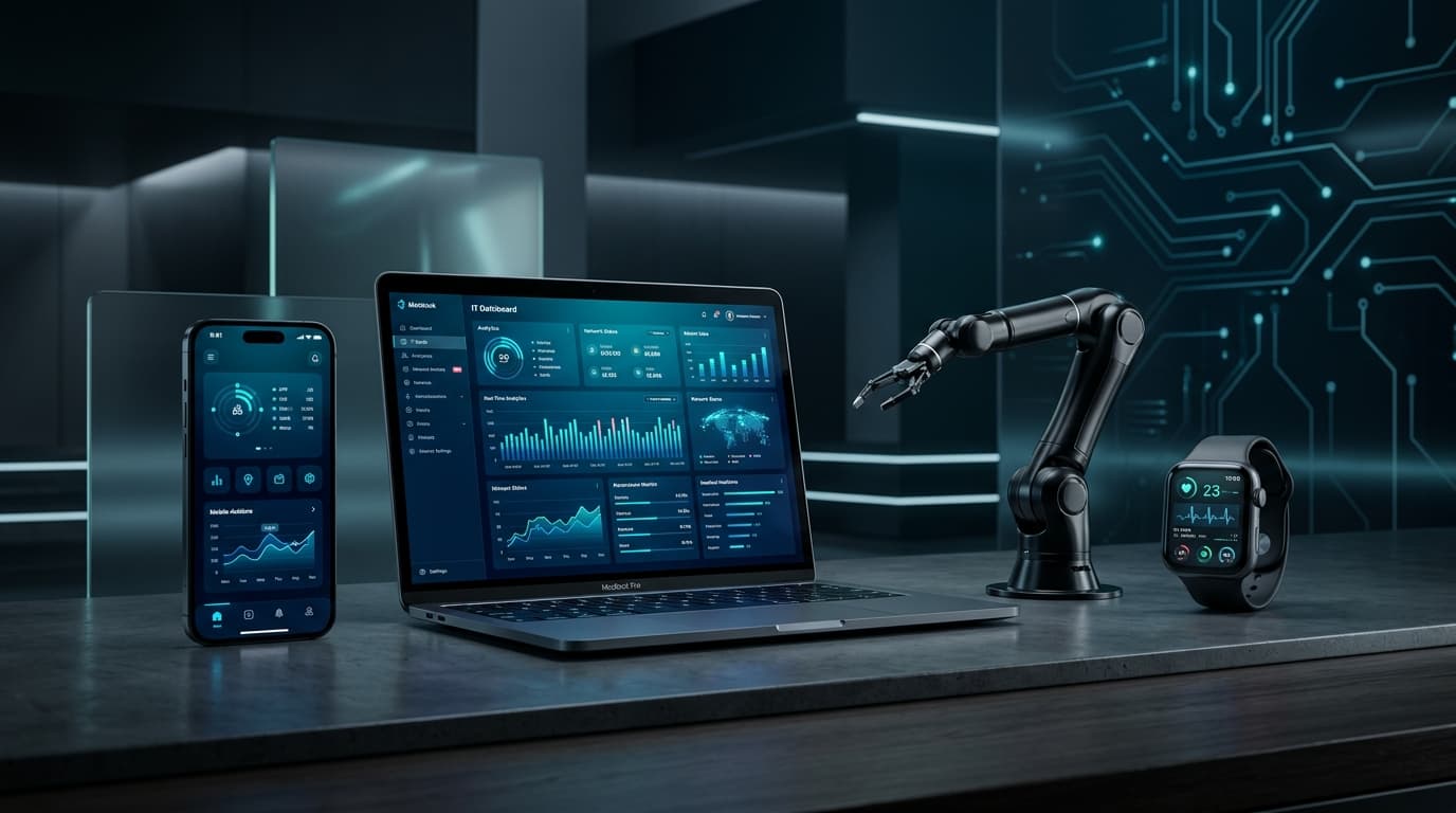 Enterprise IT, Robotics, Healthcare Devices, and Connected Systems Ecosystem - 3D Mockup Showcase
